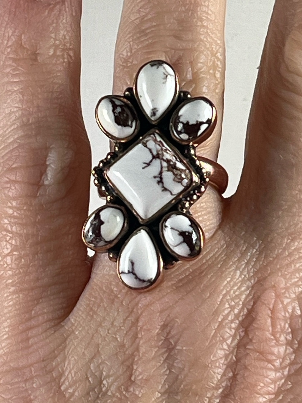 Solid Copper Wild Horse Gemstone Statement Ring Size 6.75 Adjustable - Picture 6 of 8